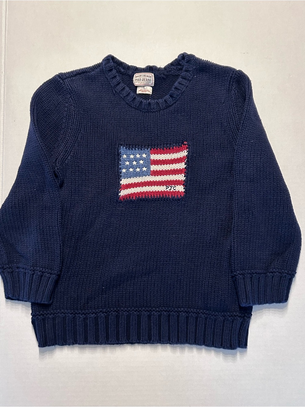 Vintage Polo Jeans Co Ralph Lauren Navy Y2K Sweater American Flag Youth Large